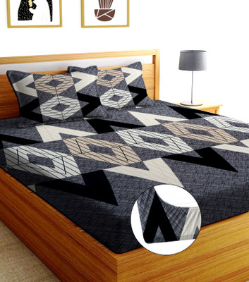 DECORHUT FAB 254 TC Cotton King Printed Fitted (Elastic) Bedsheet(Pack of 1, Multicolor)