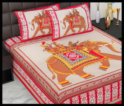 JAIPUR PRINTS Cotton Double Flat 160 TC Printed Bedsheet(Pack of 1, Red)