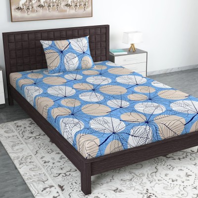 Divine Casa 144 TC Cotton Single Floral Flat Bedsheet(Pack of 1, Lichen Blue)