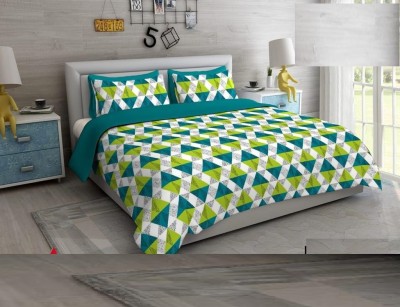 kumar international 180 TC Cotton Double Geometric Flat Bedsheet(Pack of 1, Green)