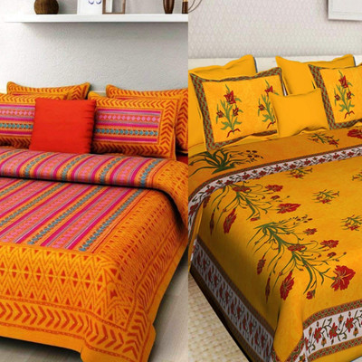 PALANG SHOBHA Cotton Double Flat 144 TC Printed Bedsheet(Pack of 2, Multicolor)