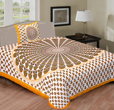 PETROSOLY 144 TC Cotton Single Jaipuri Prints Flat Bedsheet(Pack of 1, browan)