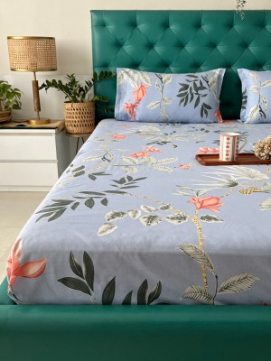 Urban Space 200 TC Cotton Double Floral Flat Bedsheet(Pack of 1, Bloom ray Grey)