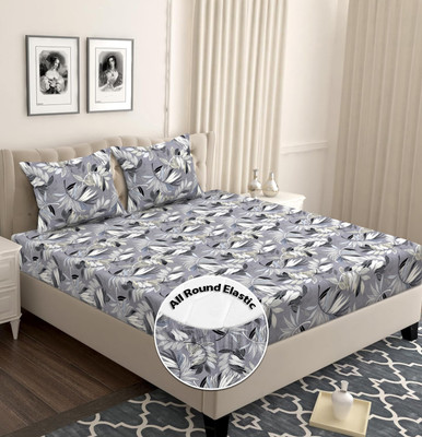 BSB HOME 180 TC Cotton King Printed Fitted (Elastic) Bedsheet(Pack of 1, Dark Grey 1)