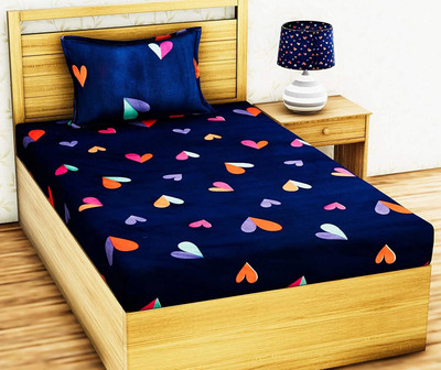 AVINYA 320 TC Microfiber Single Checkered Fitted (Elastic) Bedsheet(Pack of 1, Heart print)