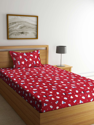 Klotthe 300 TC Woolen Single Printed Flat Bedsheet(Pack of 1, Red)