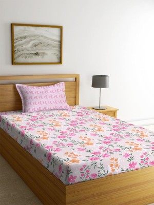 Hetvik home decor 210 TC Cotton Single Printed Fitted (Elastic) Bedsheet(Pack of 1, Pink)