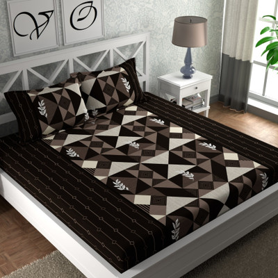 CG Homes Cotton Double Flat 180 TC Printed Bedsheet(Pack of 1, Brown)