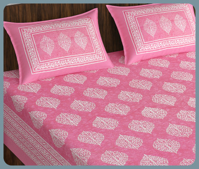 JAIPUR PRINTS Cotton Double Flat 160 TC Jaipuri Prints Bedsheet(Pack of 1, Pink)