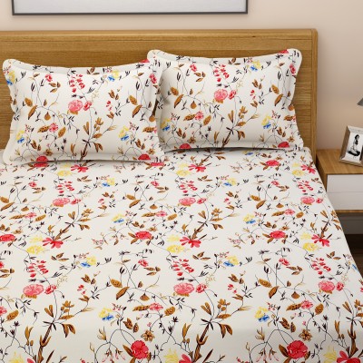 Nirwana Decor 250 TC Microfiber King Abstract Fitted (Elastic) Bedsheet(Pack of 1, twill-multi-flowers)