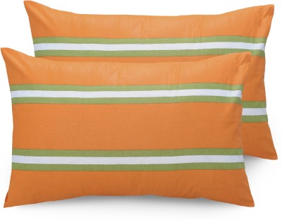 Huesland Striped Pillows Cover(Pack of 2, 43 cm*68 cm, Orange, Green)