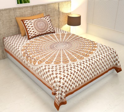 Harshika Fashion 144 TC Cotton Single Jaipuri Prints Flat Bedsheet(Pack of 1, Brown)