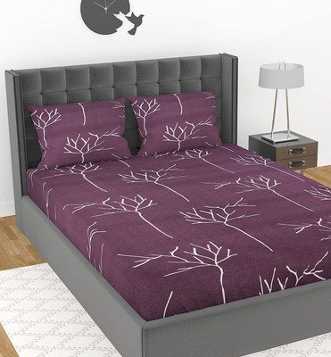 TURIYA Microfiber Double Fitted (Elastic) 180 TC Self Design Bedsheet(Pack of 1, Maroon)