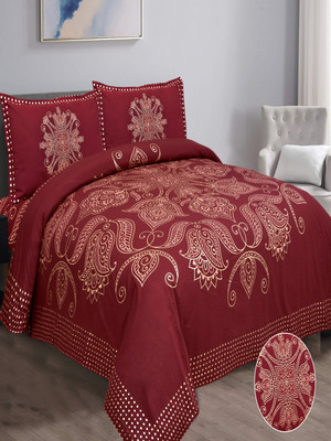 JAIPUR FABRIC Cotton Double Flat 300 TC Printed Bedsheet(Pack of 1, Red)