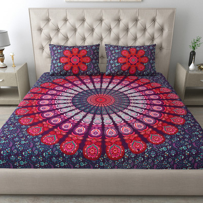 COZYKO Cotton Double Flat 144 TC Printed Bedsheet(Pack of 1, Geometric Pink)