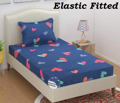 HOMYBEES 220 TC Cotton Single Abstract Fitted (Elastic) Bedsheet(Pack of 1, Blue, Red)