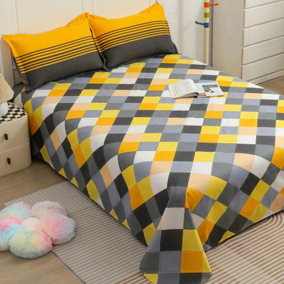 Story@home 144 TC Cotton Double Printed Flat Bedsheet(Pack of 1, Grey)