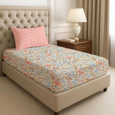 BharatLinen Polyester Single Flat 144 TC Glow in the Dark Bedsheet(Pack of 1, Pink with white stripes)