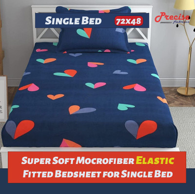 precise fabrics Microfiber Single Fitted (Elastic) 250 TC Printed Bedsheet(Pack of 1, Blue 1)