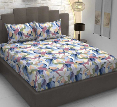 DWORTH Cotton King Fitted (Elastic) 220 TC Floral Bedsheet(Pack of 1, Purple)