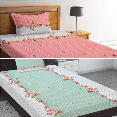 Prosseya 180 TC Cotton Single 3D Printed Flat Bedsheet(Pack of 2, White 3)