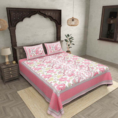 JAIPUR FABRIC Cotton Double Flat 140 TC Printed Bedsheet(Pack of 1, Red)