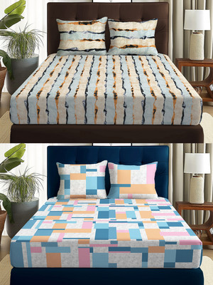 Story@home 180 TC Microfiber Double Abstract Flat Bedsheet(Pack of 2, Multicolor)