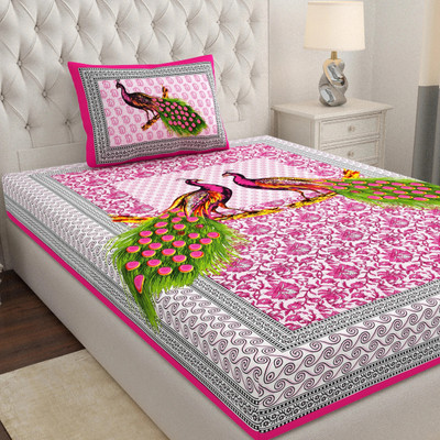 Leo Creation Cotton Single Flat 144 TC Jaipuri Prints Bedsheet(Pack of 1, Pink, Black, Mustard, Brown, Green, Dark Green)