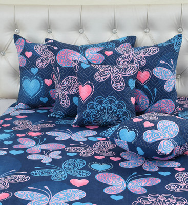 Damac Microfiber King Flat 210 TC Printed Bedsheet(Pack of 1, Blue)