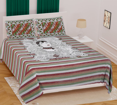 REVESH Cotton Double Flat 212 TC Printed Bedsheet(Pack of 1, Green)