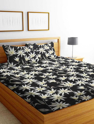 CottonDreamz Polycotton Double Flat 200 TC Floral Bedsheet(Pack of 1, Black)