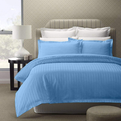 TUNDWAL'S 210 TC Microfiber Single Striped Flat Bedsheet(Pack of 1, Sky Blue)