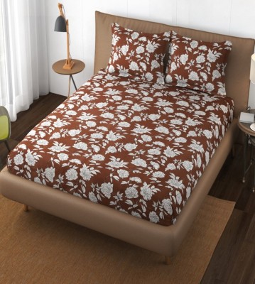 LinenHeads 270 TC Cotton Single Floral Flat Bedsheet(Pack of 1, Brown)