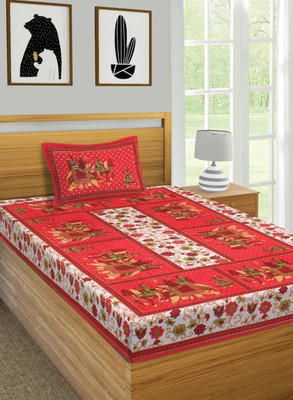 Flipkart SmartBuy Cotton Single Flat 180 TC Jaipuri Prints Bedsheet(Pack of 1, Red)