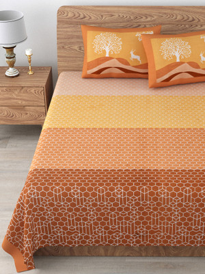 SPSON'S HANDLOOM Cotton King Flat 220 TC Floral Bedsheet(Pack of 1, Orange)