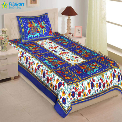 Flipkart SmartBuy Cotton Single Flat 180 TC Jaipuri Prints Bedsheet(Pack of 1, Blue, Red, Yellow)