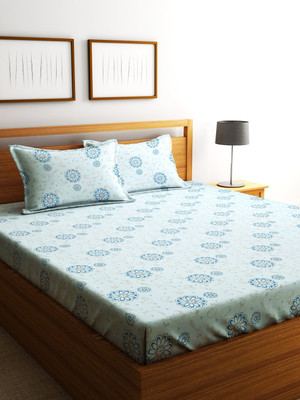 Home Sizzler 144 TC Microfiber Double Geometric Flat Bedsheet(Pack of 1, Light Blue)