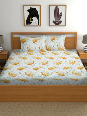 COTTON VILLAS 144 TC Microfiber Double Printed Flat Bedsheet(Pack of 1, 3D Yellow Lilys Printed)