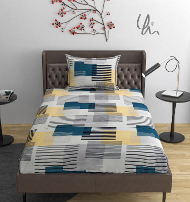 YaAkholic Cotton Single Flat 260 TC Printed Bedsheet(Pack of 1, Grey Yellow)