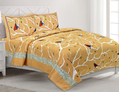 PALANG SHOBHA Cotton Double, Queen Flat 104 TC Abstract Bedsheet(Pack of 1, Yellow, Multicolor)