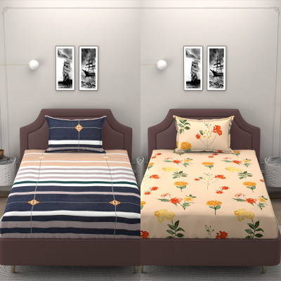 BROMWICK 250 TC Microfiber Single Abstract Flat Bedsheet(Pack of 2, Orange)
