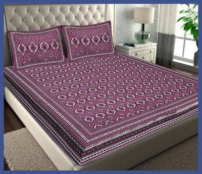 BedZone Cotton Double Flat 240 TC Jaipuri Prints Bedsheet(Pack of 1, Purple)