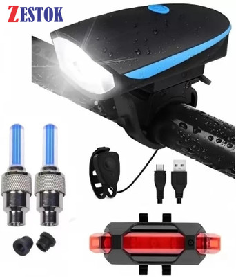 Zestok Bicycle Combo Of Cycle Front Light with Horn Tail Light and Tyre Valve Light LED Front Rear Light Combo(Multicolor)