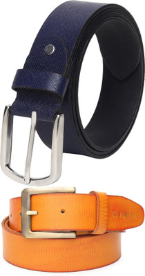 Jungler Men Evening, Party, Formal, Casual Blue, Orange Genuine Leather Belt