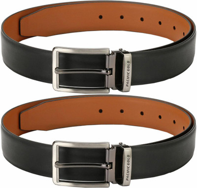 Pacific Gold Men Casual, Evening, Formal, Party Tan, Black, Tan, Black Artificial Leather Belt