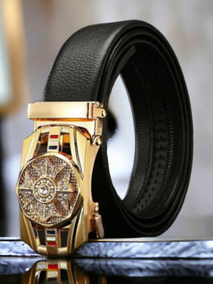 ShopGlobal Men Casual Black Artificial Leather, Texas Leatherite Belt