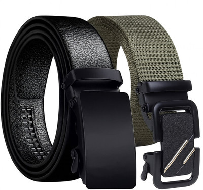 PROVOGUE Men Casual, Formal, Party, Evening Black, Green Texas Leatherite, Artificial Leather, Nylon Belt