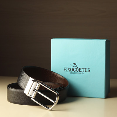 EXOCOETUS Men Formal, Casual, Evening, Party Black Genuine Leather Reversible Belt