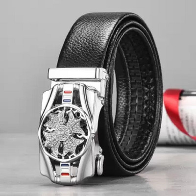 ShopGlobal Men Casual Black Artificial Leather, Texas Leatherite Belt