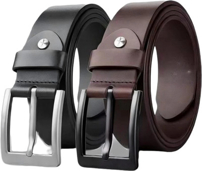 ShopGlobal Men Casual Brown, Black Canvas Belt